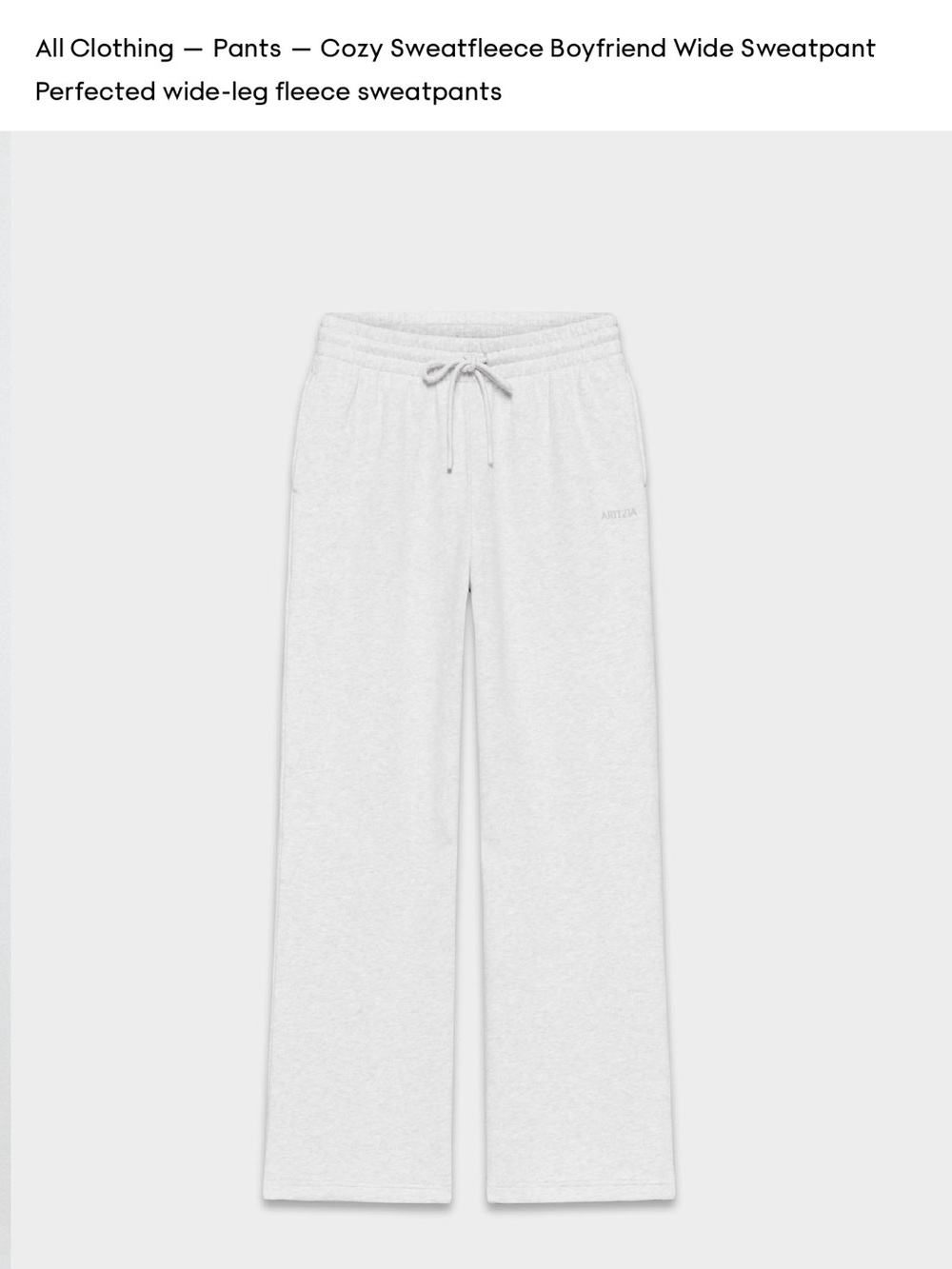 Aritzia Cozy Sweatfleece Boyfriend Wide Sweatpant - Light Gray - Picture 2 of 7